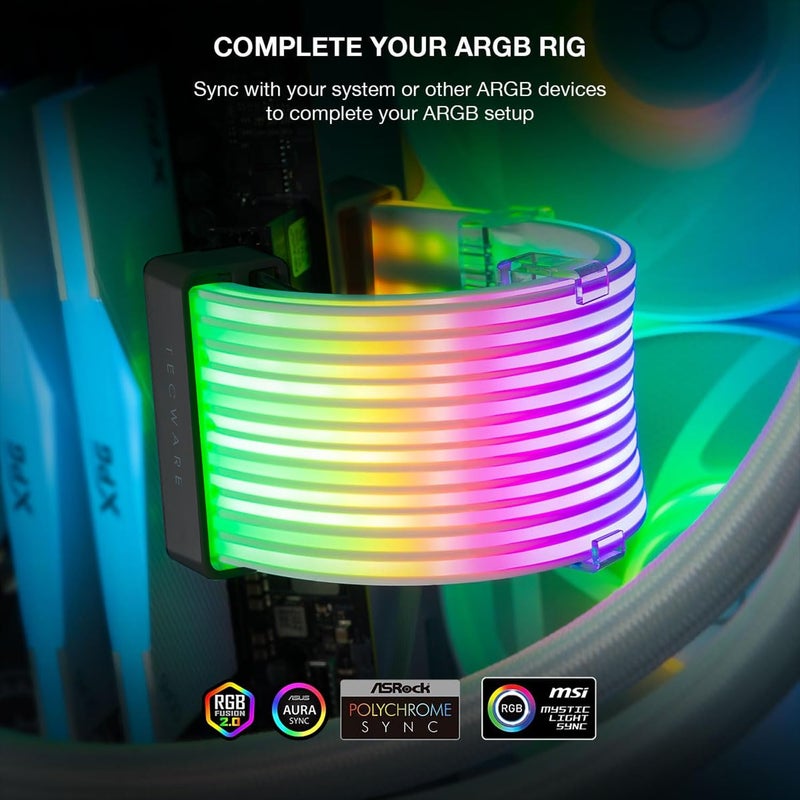 TECWARE Flex RGB Cable Cover Kit | Compatible with 24-Pin Motherboard and 8-Pin/16-Pin GPU | ARGB PSU Cable Extension with 5V 3-Pin Sync | RGB Lighting Kit for PC Cables | Black - Image 5